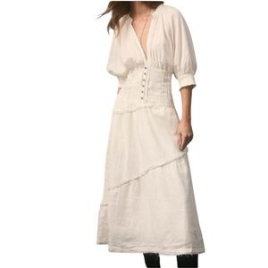 Anthropologie V-Neck Corset Midi Shirt Dress in Ivory